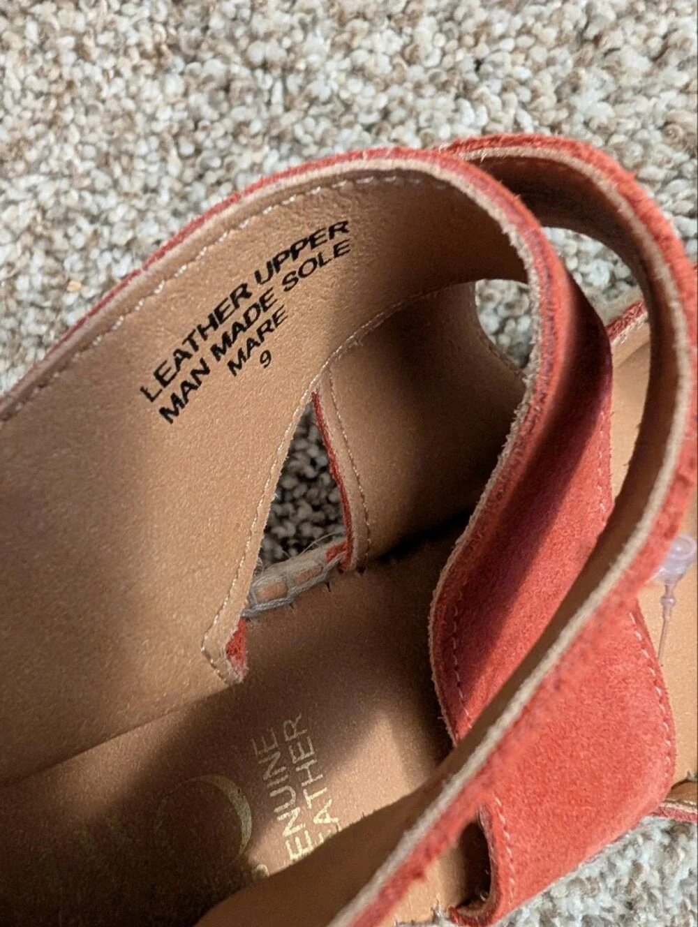 NWT GAIMO Women's Coral Orange Suede Espadrille Wedge Chunky Sandals Sz 9